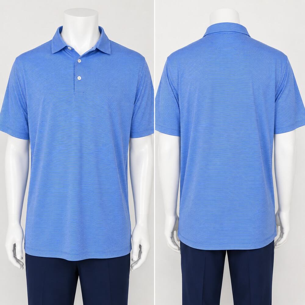 RLX Ralph Lauren Polo Shirt XL Blue Striped Performance Golf Stretch Shrt Sleeve